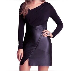 NWT BEBE GENUINE LEATHER BLACK SKIRT DRESS SIZE XS